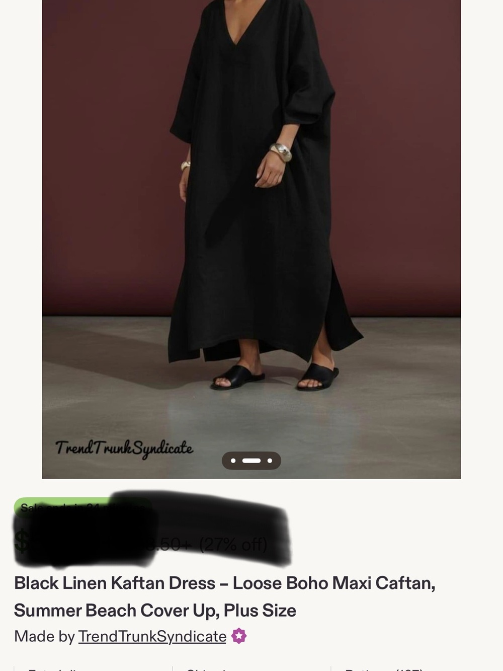 Black Linen Kaftan Maxi Dress - Relaxed V-Neck Boho Caftan
It’s from Etsy